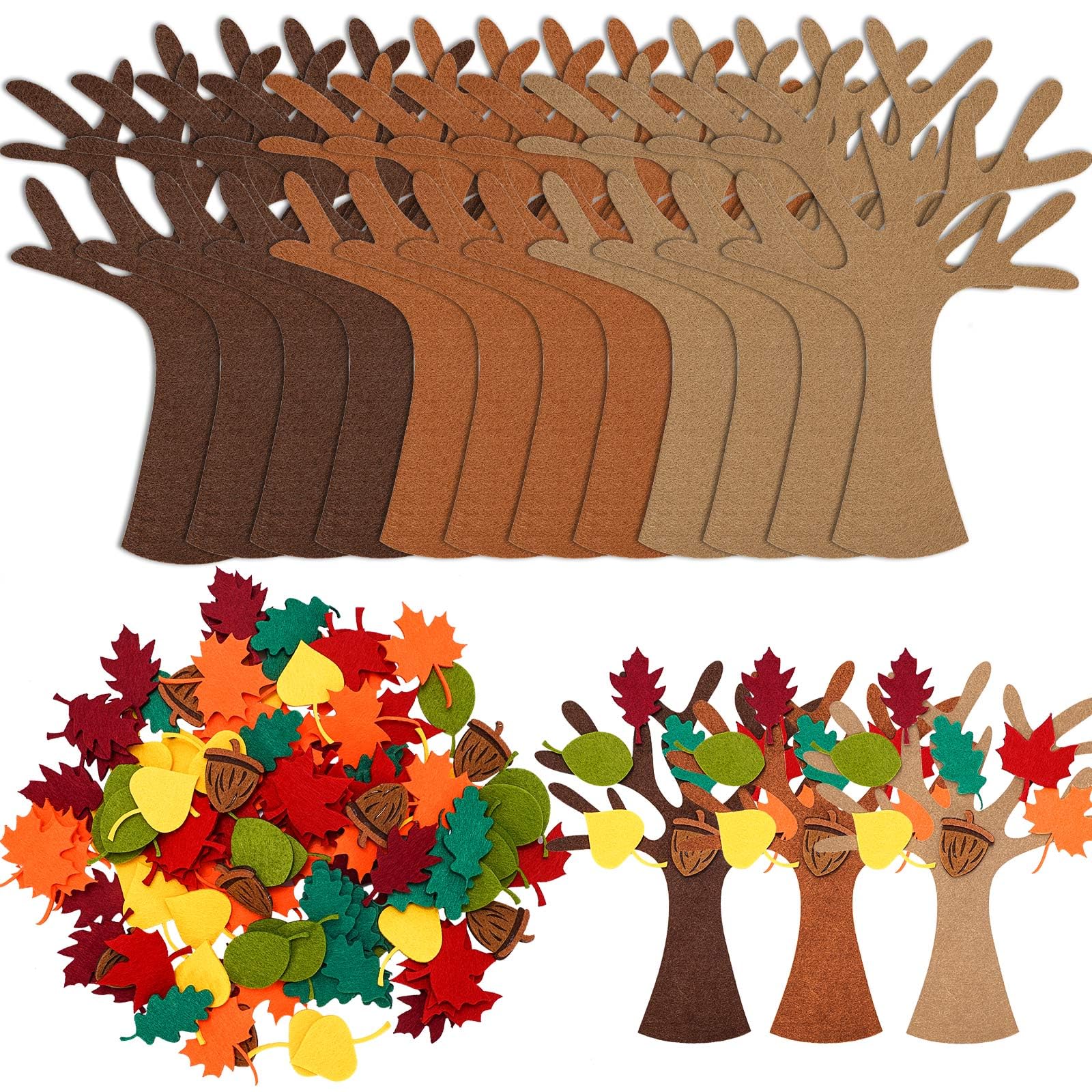 Whaline 192Pcs Fall Tree of Thanks Felt Craft Kit Autumn Tree Maple Leaves Ornaments Felt Board for DIY Art Craft Fall Thanksgiving Party Gift Supplies Home Classroom Door Wall Hanging Tree Decor