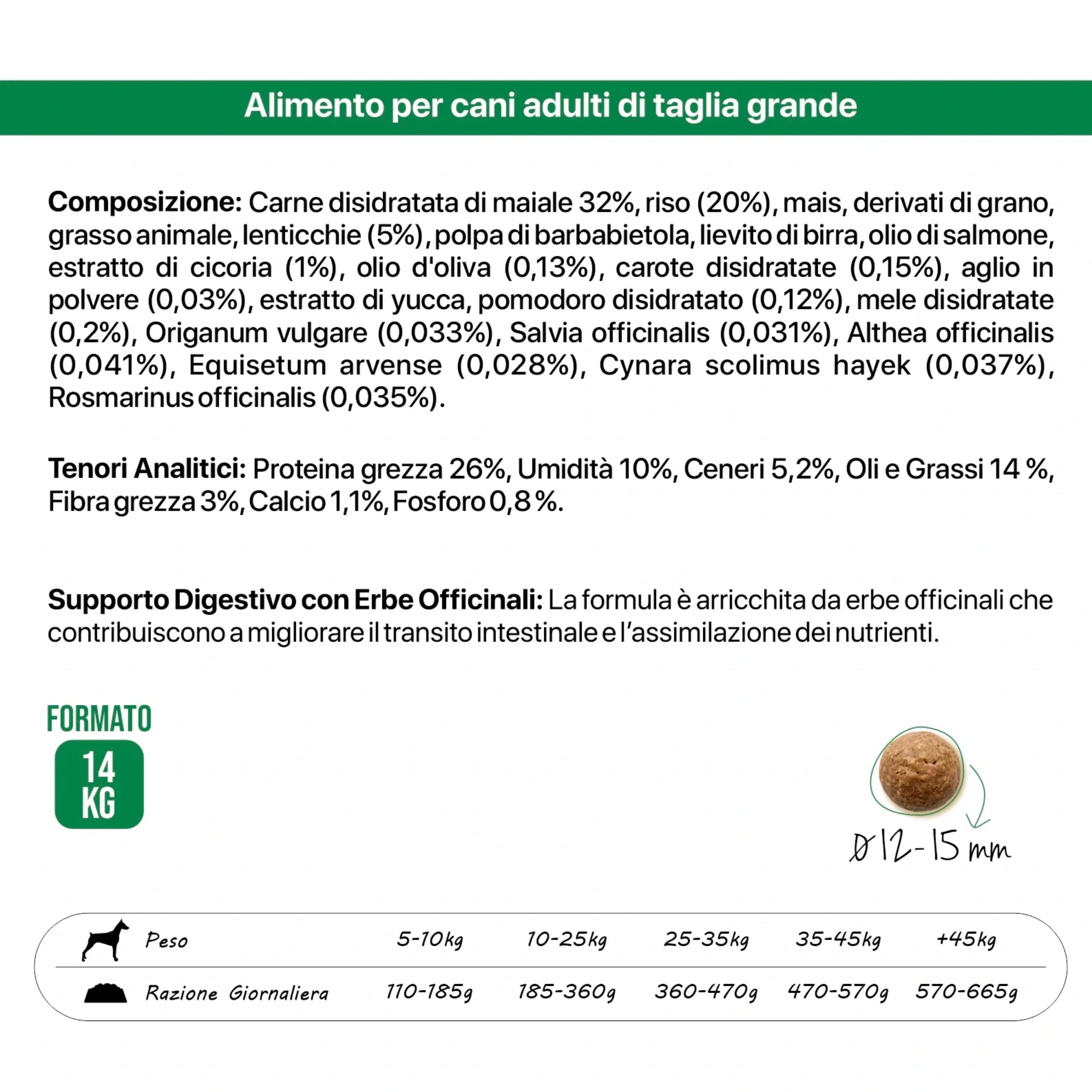 Pet's Garden Althea Casale - Crocchette per Cani di Taglia Grande a Base di Carne di Maiale Cibo Secco Ideale per Cani di Tutte le Razze Ipoallergenico Monoproteico Sacco da 14 kg Prodotto Italiano