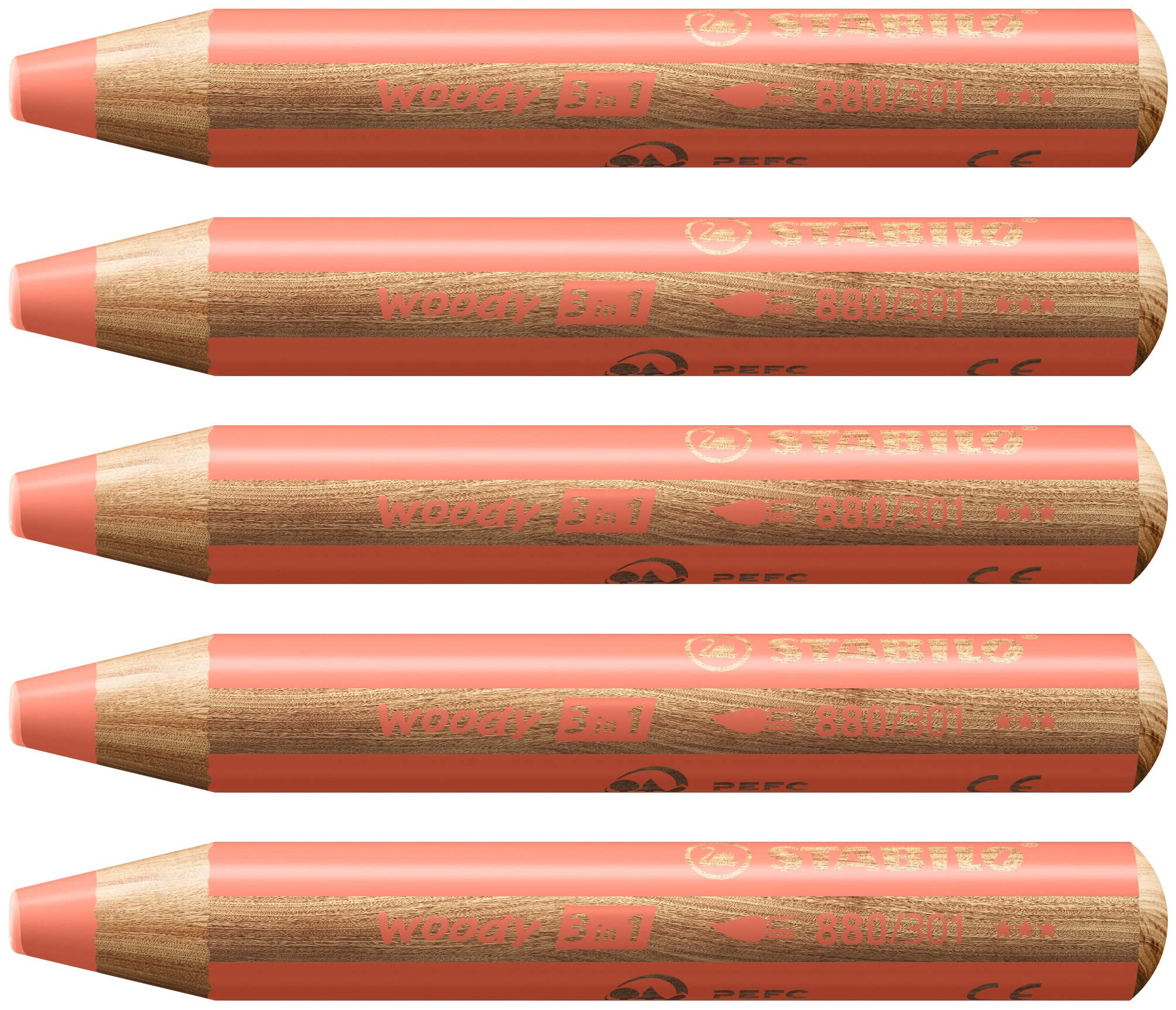 STABILOMulti-Talented Pencil - woody 3 in 1 - Pack of 5 - Pastel Red