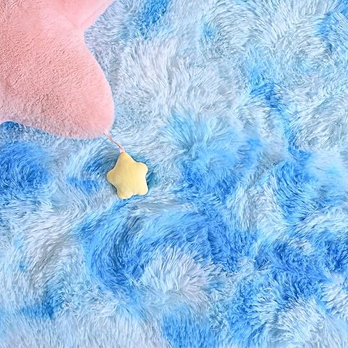 Miniatura 4 de DweIke - Alfombras esponjosas para dormitorio, alfombras de felpa de 2 x 6 pies, alfombras de interior para habitación, 2 x 6 pies, color azul