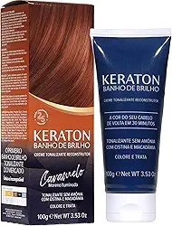 Keraton, Banho de brilho, Creme tonalizante reconstrutor, Sem amônia, Com cistína e macadâmia, Trata e colore, 100g, Caramelo, Moreno iluminado