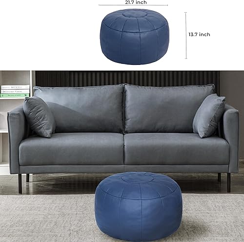 Miniatura 5 de Thgonwid Funda de puf hecha a mano, otomana, puf, taburete para pies, reposapiés, solución de almacenamiento redonda para sala de estar, dormitorio