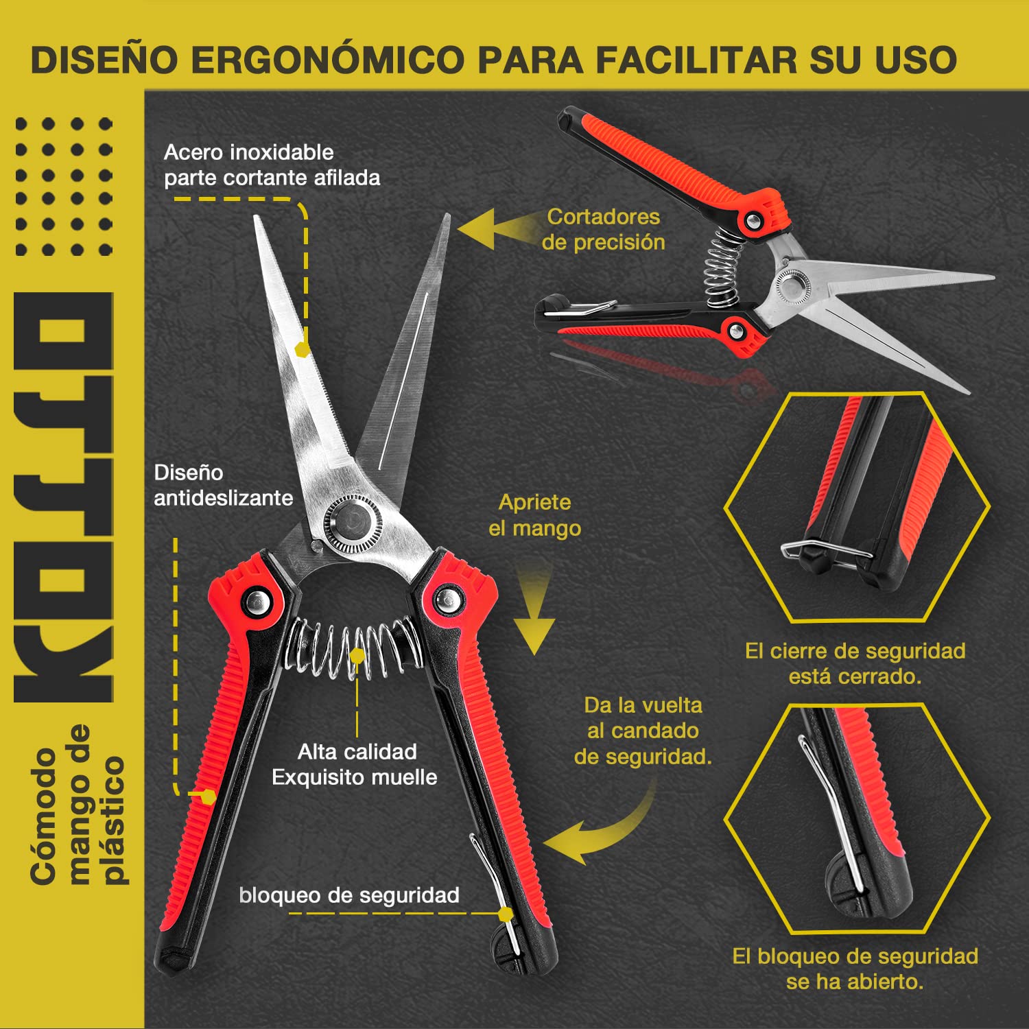 KOTTO Tijeras Podar, 4 Piezas Tijeras de Podar, Afiladas Tijeras Jardineria con Bolsa de Almacenamiento, para Ramas/Ramos/Árboles Frutales, Hasta 20 mm de Diámetro de Corte