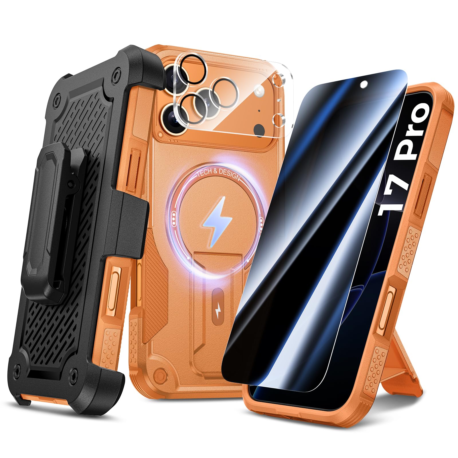 Goton Custodia 4in1 per iPhone 17 Pro con clip da cintura fondina arancione
