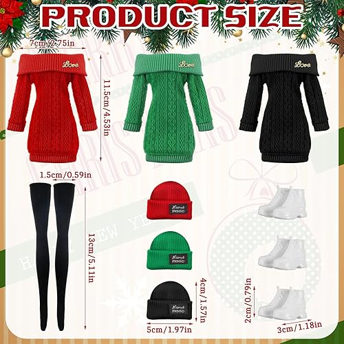 Miniatura 10 de Geyoga Conjunto de 12 piezas de ropa de muñeca de invierno para muñeca de niña de 12 pulgadas, conjunto de ropa de Navidad e invierno, accesorios de