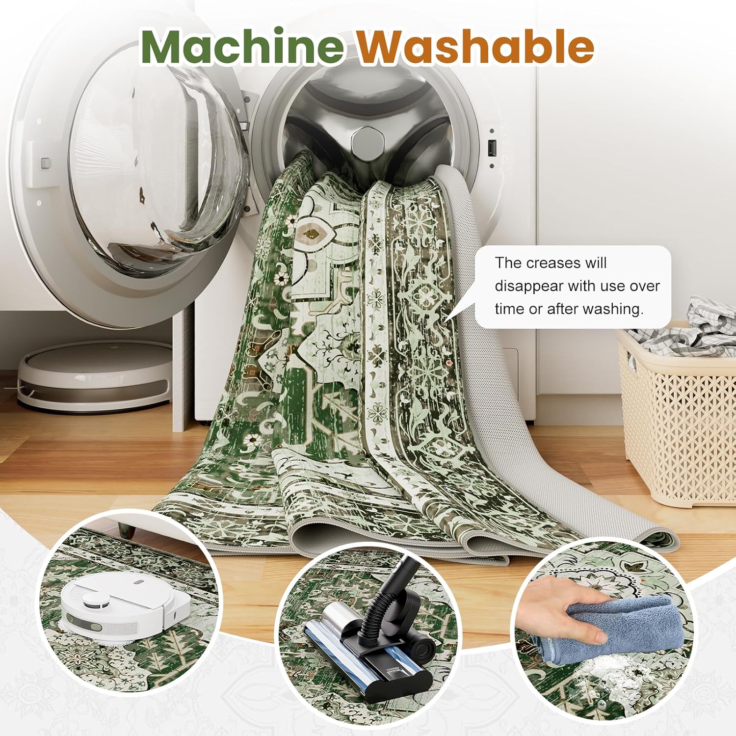 AMTOVO 6x9 Washable Area Rugs for Living Room, Non-Slip Boho Vintage Accent Medallion Print Pattern Carpet for Bedroom Dining Room Home Office Nursery Dorm Farmhouse, Dark Green - Image 7