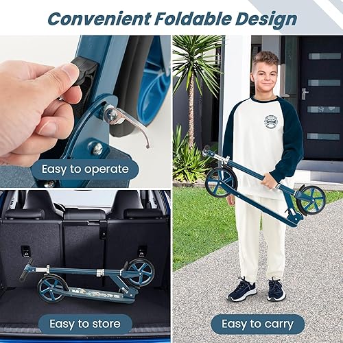 Miniatura 8 de HONEY JOY Patinete plegable y ligero de 220 libras para exteriores con 3 ruedas grandes de 7 pulgadas, marco de aluminio, soporte de plataforma