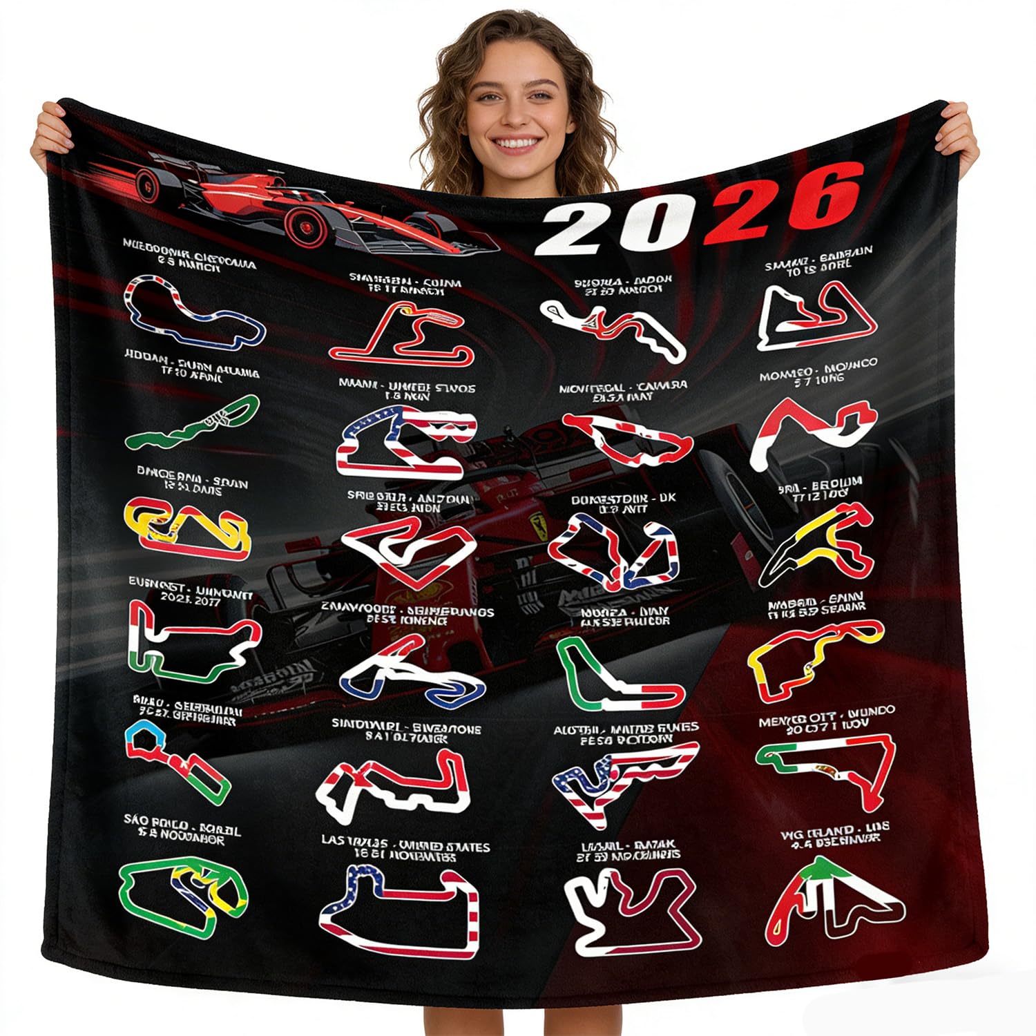 Cumnvulnt Racing Circuits, Gifts Flannel Blanket 59x51in Ultra Soft Cozy Lightweight Throw for Sofa, Bed, Home, Travel, Camping & Outdoor Use, Ideal Merchandise (Black Red)