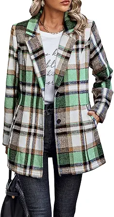PRETTYGARDEN Women Plaid Shacket Jacket Trendy Fall Casual Button Wool Blend Tartan Trench Coat Winter Clothing with Pockets