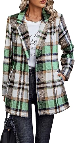 PRETTYGARDEN Women Plaid Shacket Jacket Trendy Fall Casual Button Wool Blend Tartan Trench Coat Winter Clothing with Pockets