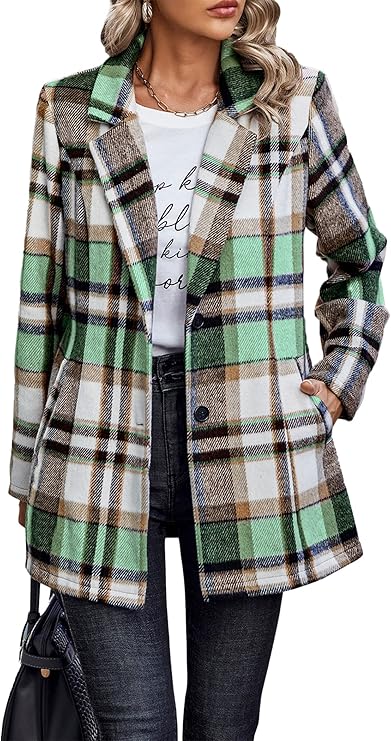 PRETTYGARDEN Women Plaid Shacket Jacket Trendy Fall Casual Button Wool Blend Tartan Trench Coat Winter Clothing with Pockets
