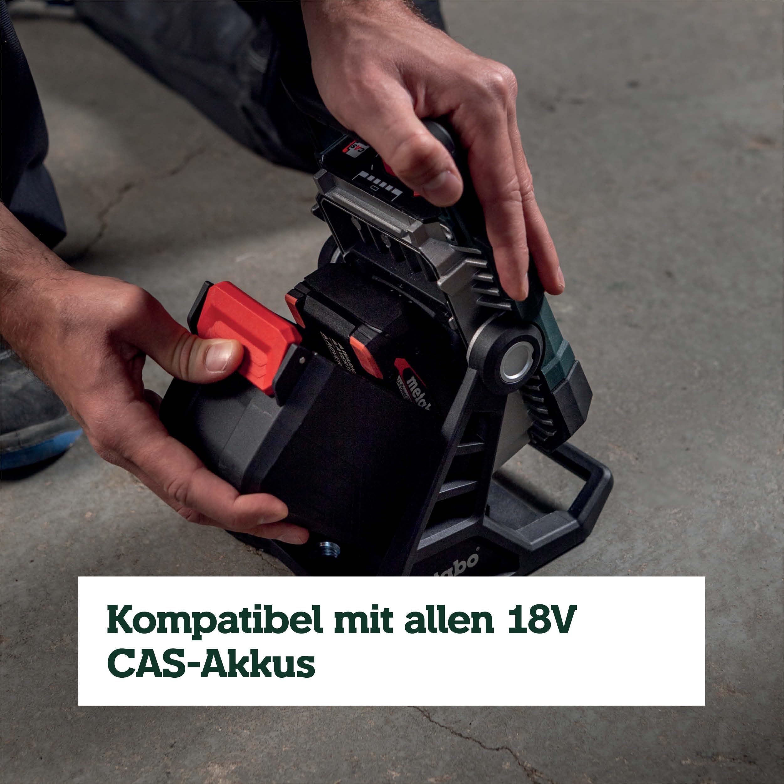 metabo Akku-Baustrahler BSA 18 LED 4000, 18 V Baustellenlampe, 4000 lm | IP54 Arbeitsleuchte mit Magnetfuss, USB-Port & 270 Grad Drehkopf, dimmbar, ohne Akku & Ladegeraet, CAS System kompatibel
