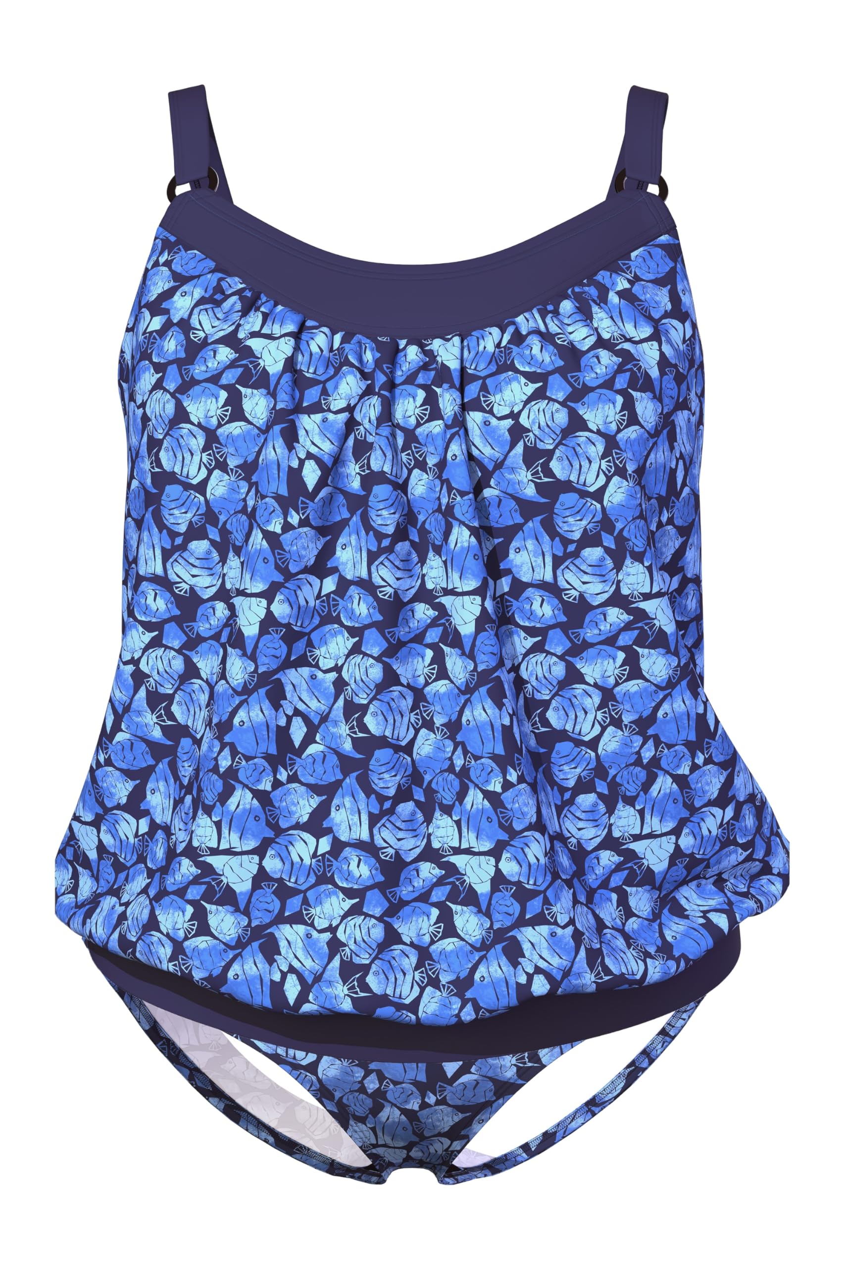 Ulla Popken Damskie duże rozmiary plus size tankini, Enya, ławica ryb, morski, 42-44