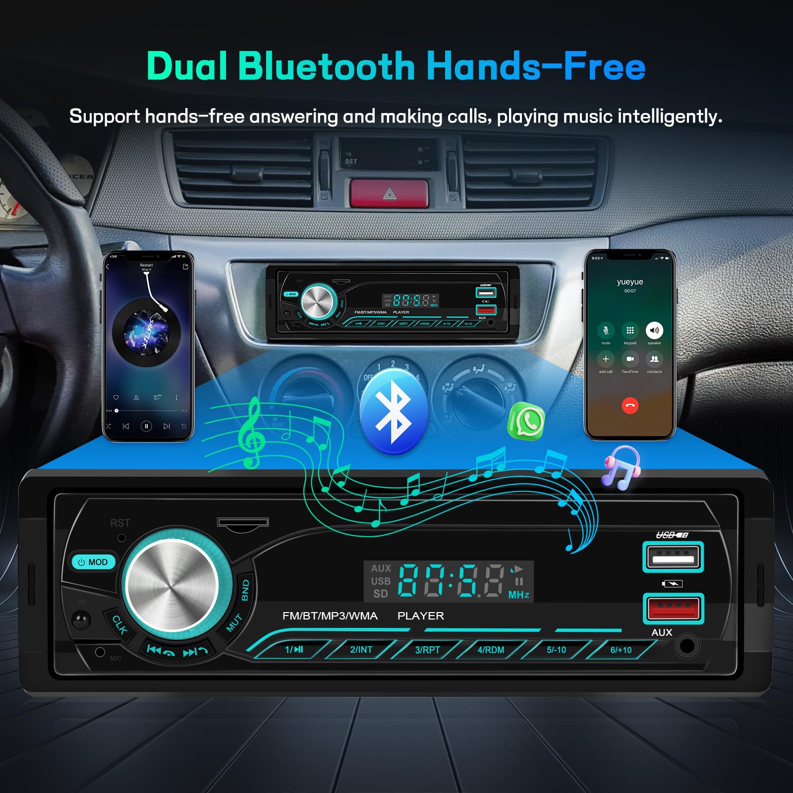 Autoradio 1 DIN Bluetooth 5.1 – FM, APP Télécommande, Mémoire Sauvegardée, Commandes Volant, AUX/USB/TF