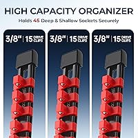 Vista 27 de Organizador de enchufes de 3 piezas, unidad de 3/8 pulgadas x 45 clips, soporte de enchufe de ABS resistente con tapas de extremo extraíbles, riel