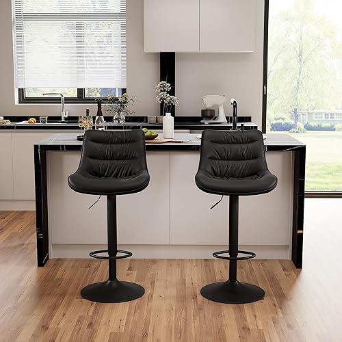 Miniatura 8 de Kidol & Shellder Juego de 2 taburetes de bar, taburetes giratorios ajustables de altura de mostrador con respaldo, sillas de bar modernas tapizadas