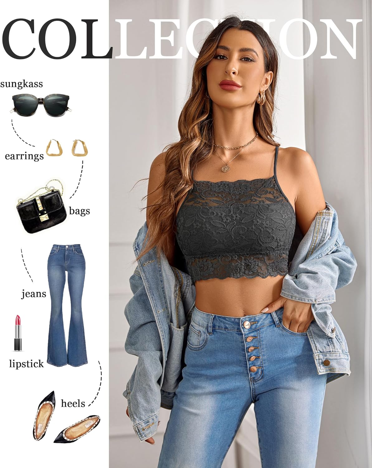 Avidlove Lace Bralette for Women High Neck Camisoles Racerback Double-Layered Crop Top - Image 5