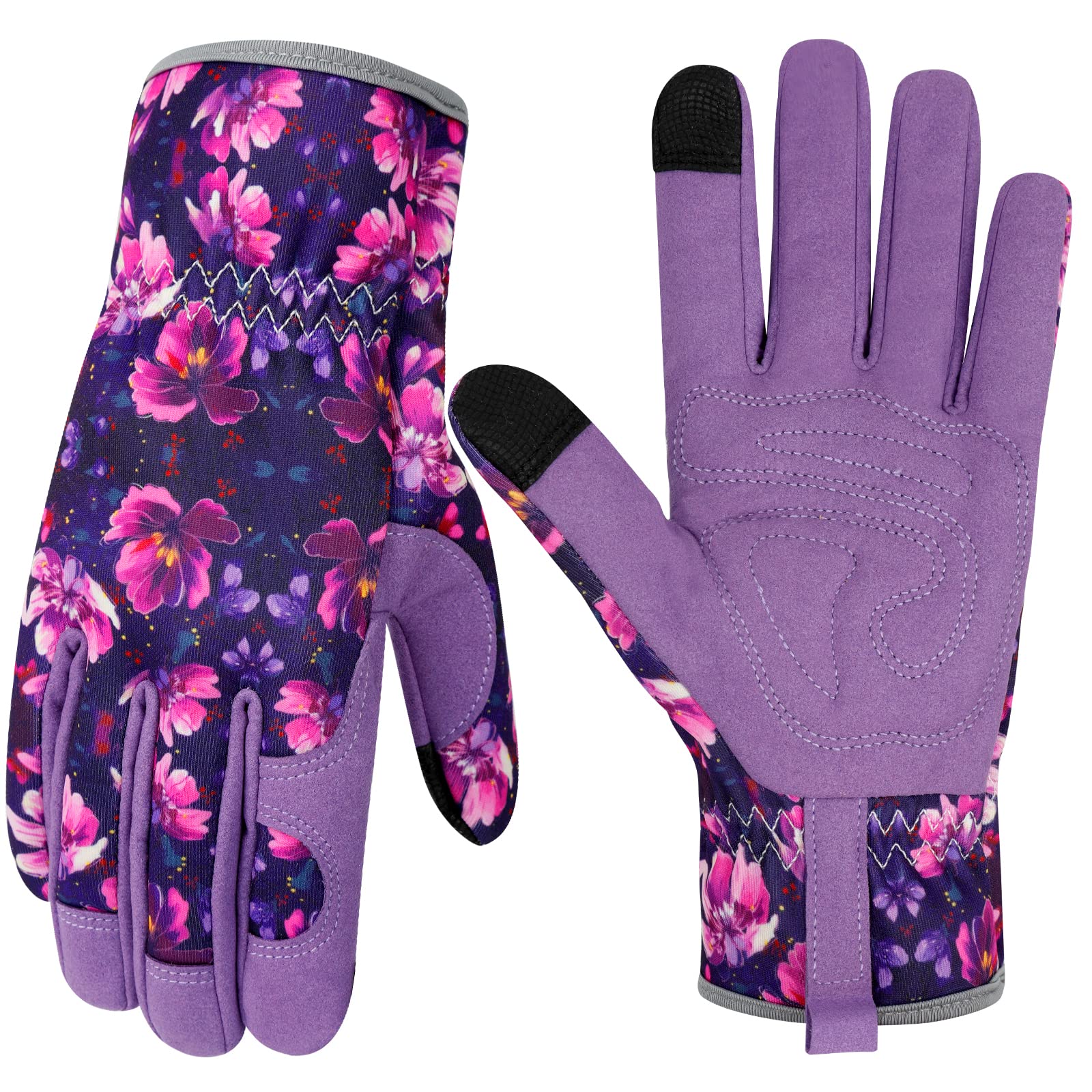 Gants de jardinage en cuir résistant pour femme - Anti-épines - Pour écran tactile - Cadeau de travail dans la ferme - Violet - Taille M