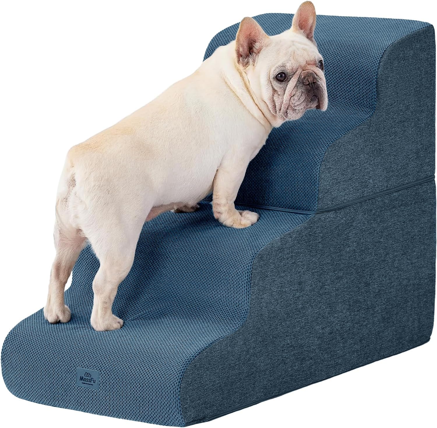 Navy Blue Curved Dog Stairs Ramp for High Beds 22.8" H, 4-Step Dog Steps for Small Dogs and Cats, Pet Stairs for High Bed Climbing, Non-Slip Balanced Pet Step Navy Blue 4-Step