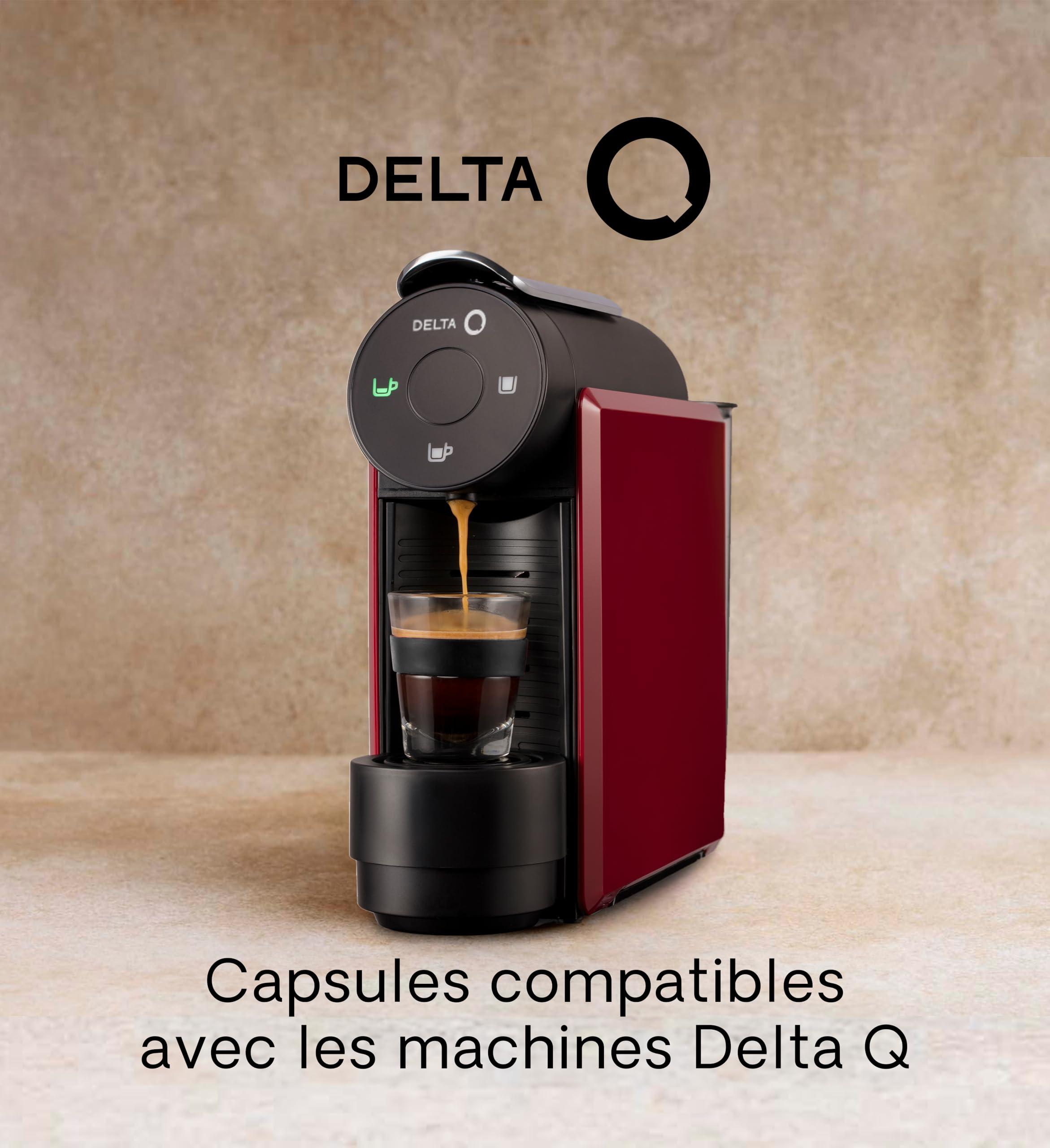Delta Q Machine à Capsules MiniQool Rouge, Inclus 180 Capsules | 19 Bars de Pression, Réservoir 0,6 L, Inclus 160 Caps Qalidus et 20 Caps Décaféinées, Design ultra-compact