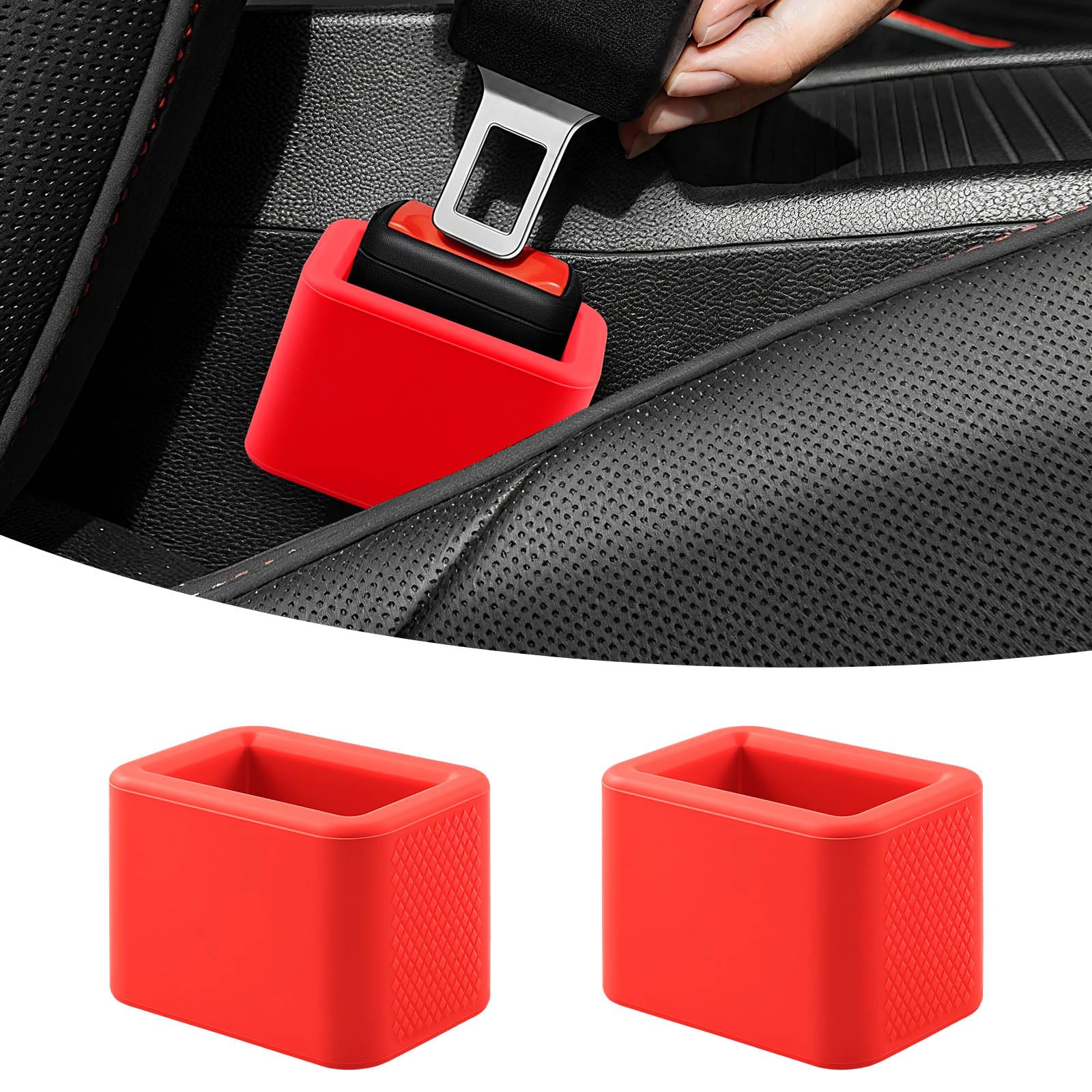 2 PCS Seat Belt Buckle Holder, Silicone Seatbelt Buckle Booster to Makes Receptacle Stand Upright for Easy Access (Red)