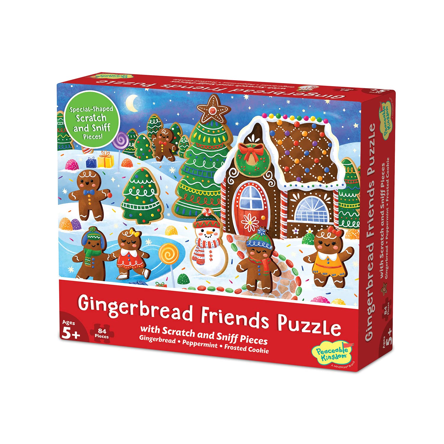 Peaceable Kingdom Gingerbread Friends Scratch and Sniff Puzzle for Kids Ages 5 & Up - 84 Pieces with 7 Special Scented Pieces - 14" x 19"