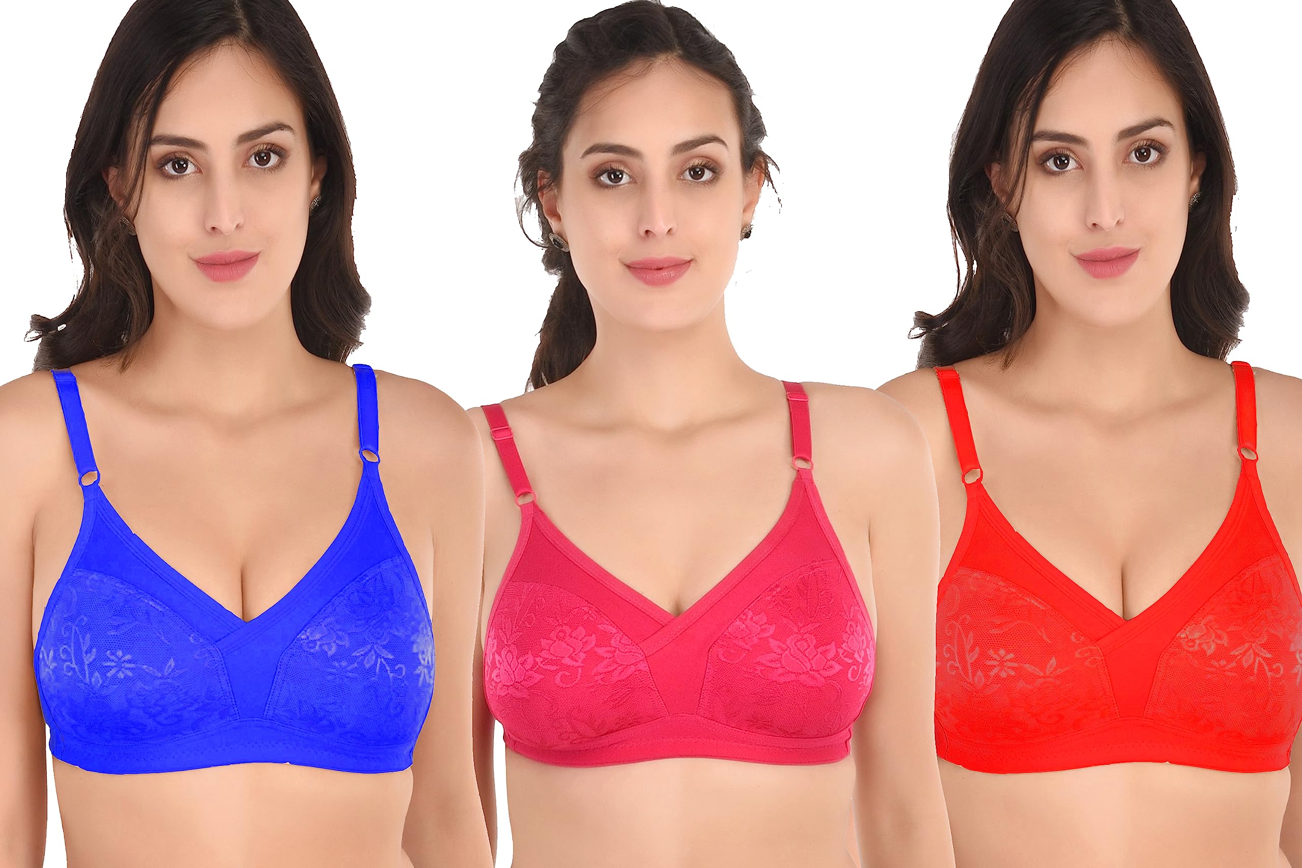 GITLERA The Evolution of Net Molded Seamless Bras: Revolutionizing Comfort, Support, and Style Net Fabric Bra Inner Cotton Linning Multicolored Pack of 3 Combo Women's Bra