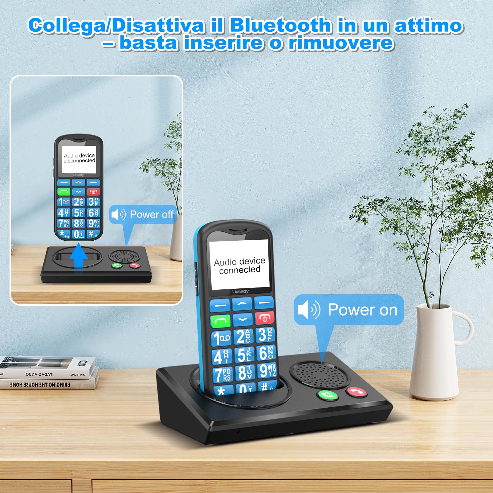 CHAKEYAKE Telefono Cellulare per Anziani 4G Senza Contratto, Cellulare per Anziani con Grandi Tasti, Bluetooth e Base di Ricarica, Volume Alto, Pulsante SOS, Chiamata Rapida, Radio FM