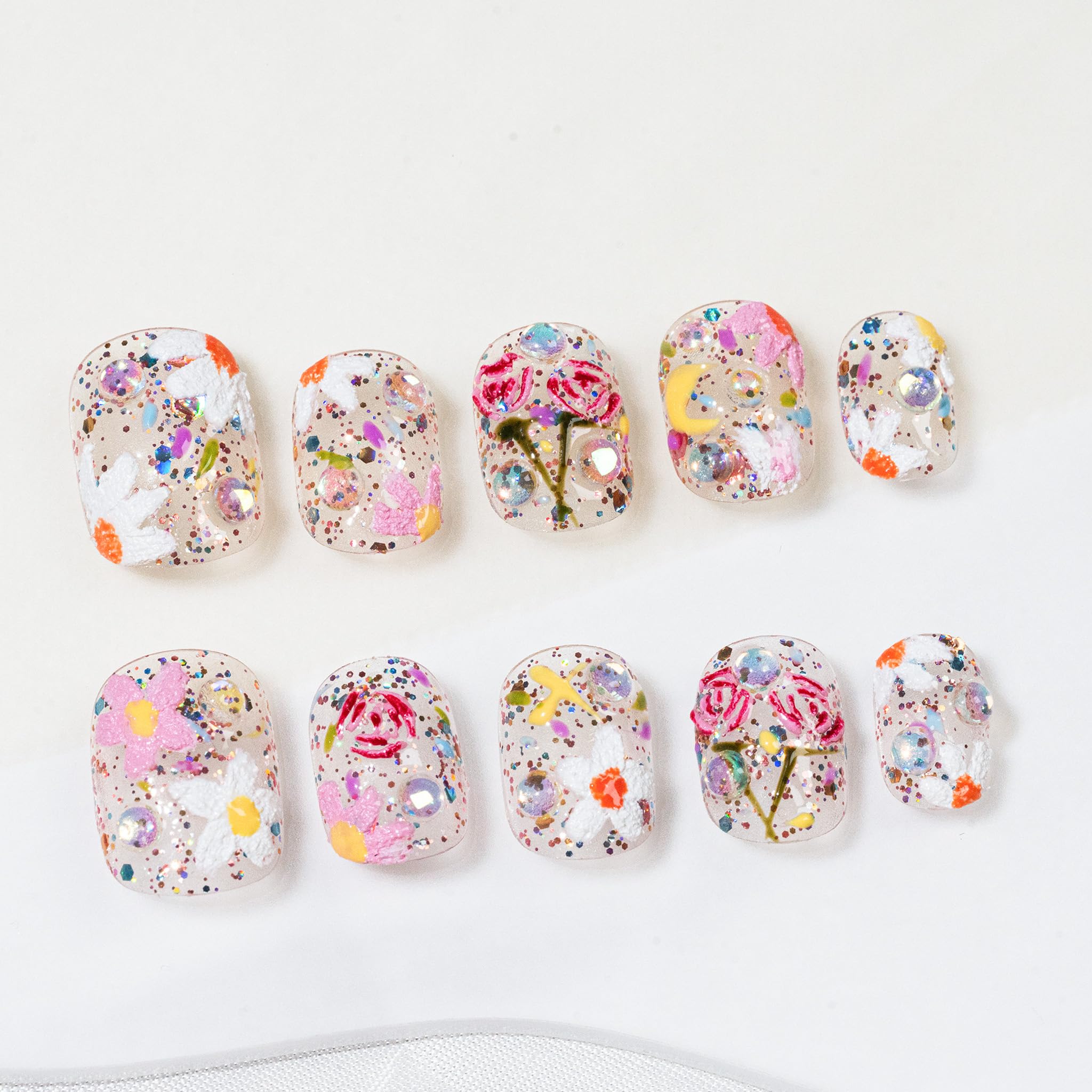 Sun&Beam Nails Handmade Press-on Long Coffin Ballerina Red White Black Silver Glam Halloween Ombre Design Fashion False Nail Tips 10 Pcs Set (#189 M) — view 33