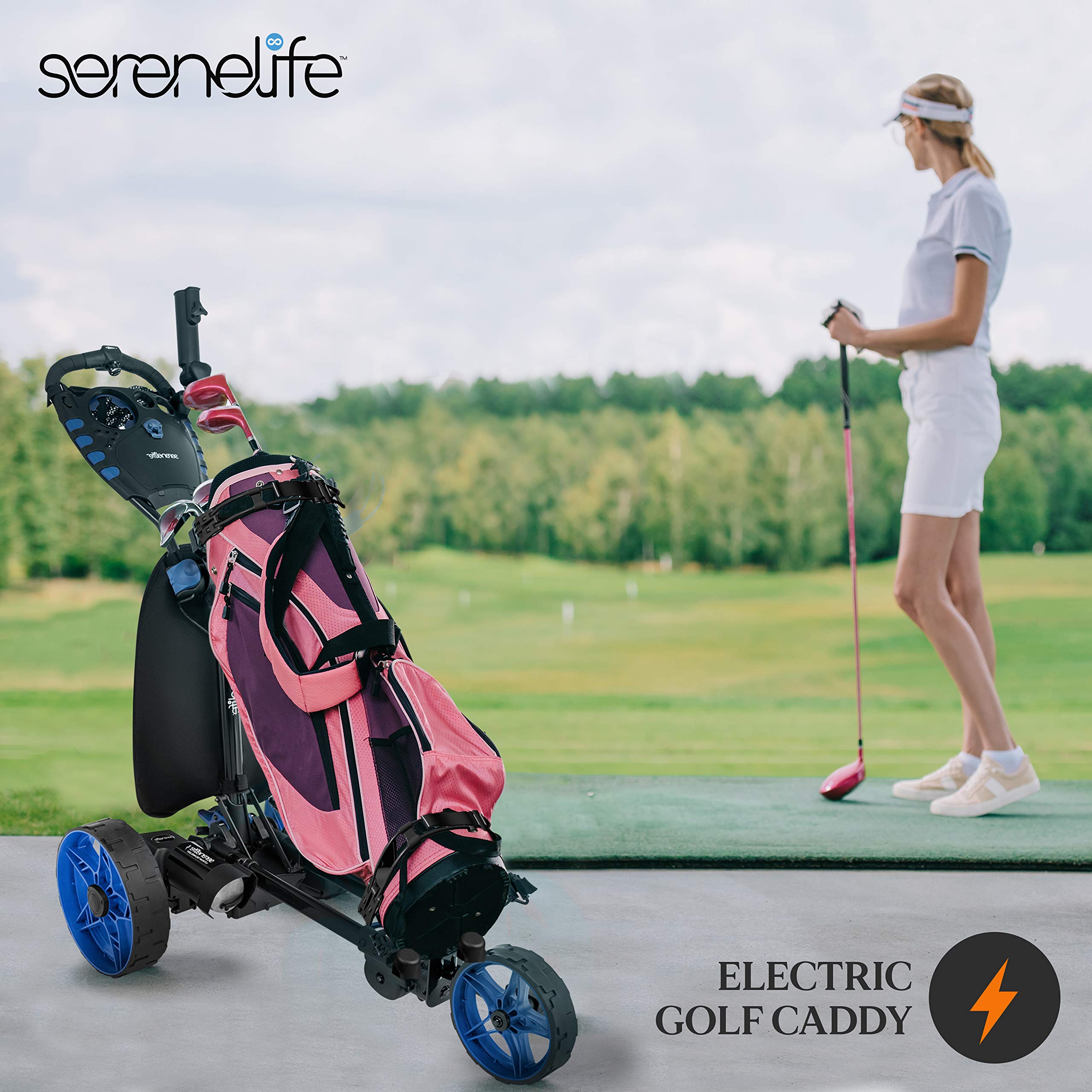SereneLife 3Wheel Electric Golf Push Cart Rechargeable Lightweight