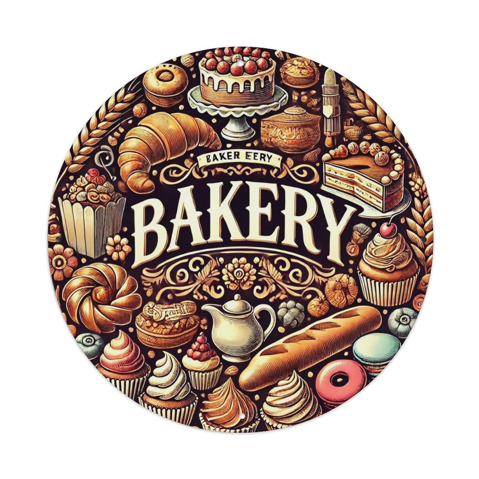 Bakery Themed Dessert Pattern Print Metal Tin Sign Plaque
