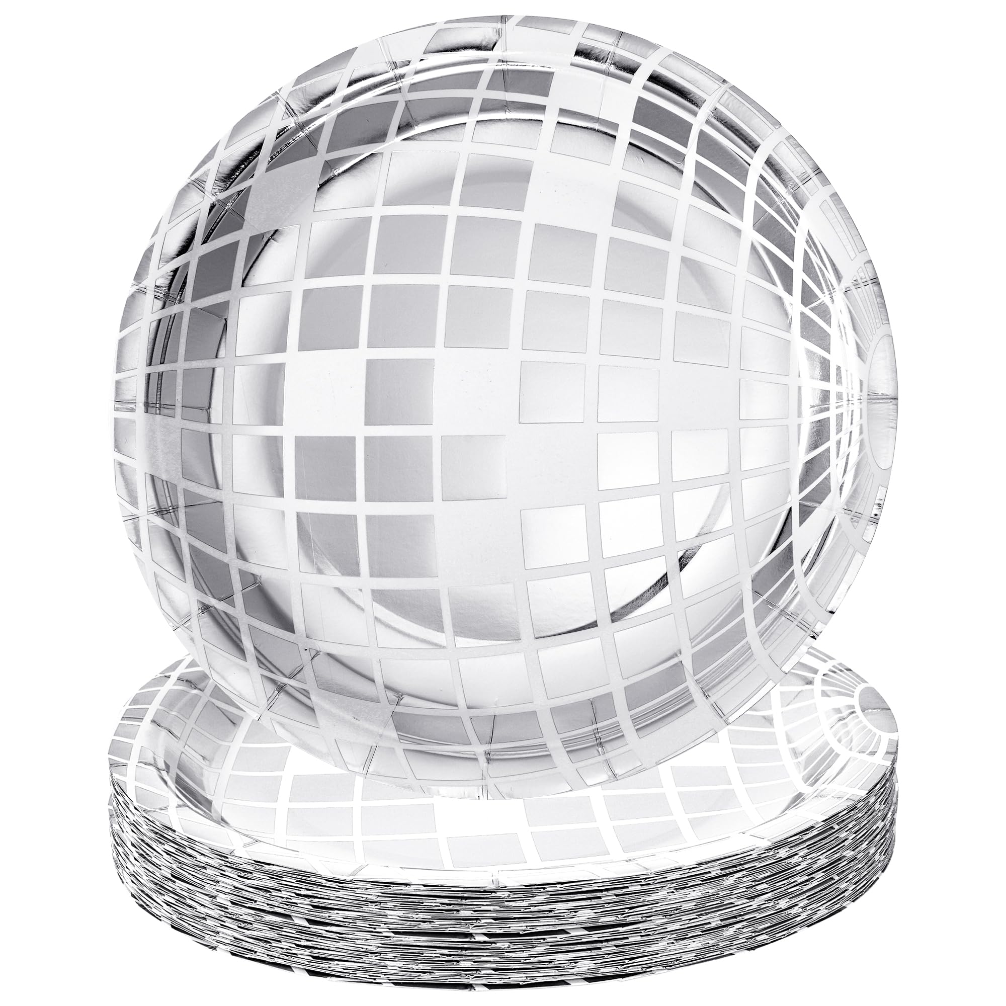 Yymobt 50 Pcs Disco Paper Plates 9 Inch Disco Plates Disco Ball Paper Plates Party Supplies for Party Birthday Carnival Wedding Graduation Celebrating, Silver