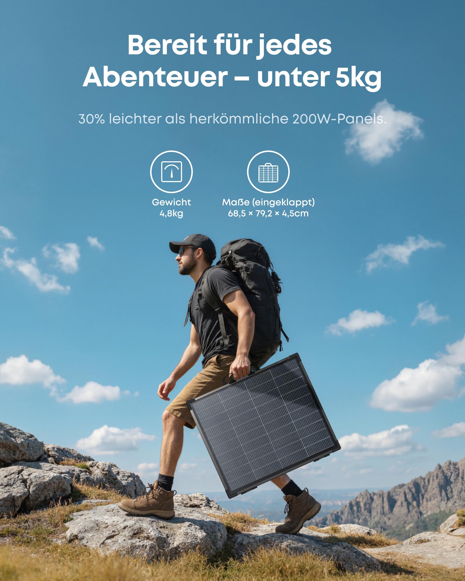 Anker SOLIX PS200 Bifaziales tragbares Solarpanel 200W faltbares Solarladegerät unter 5kg über 25% Wirkungsgrad