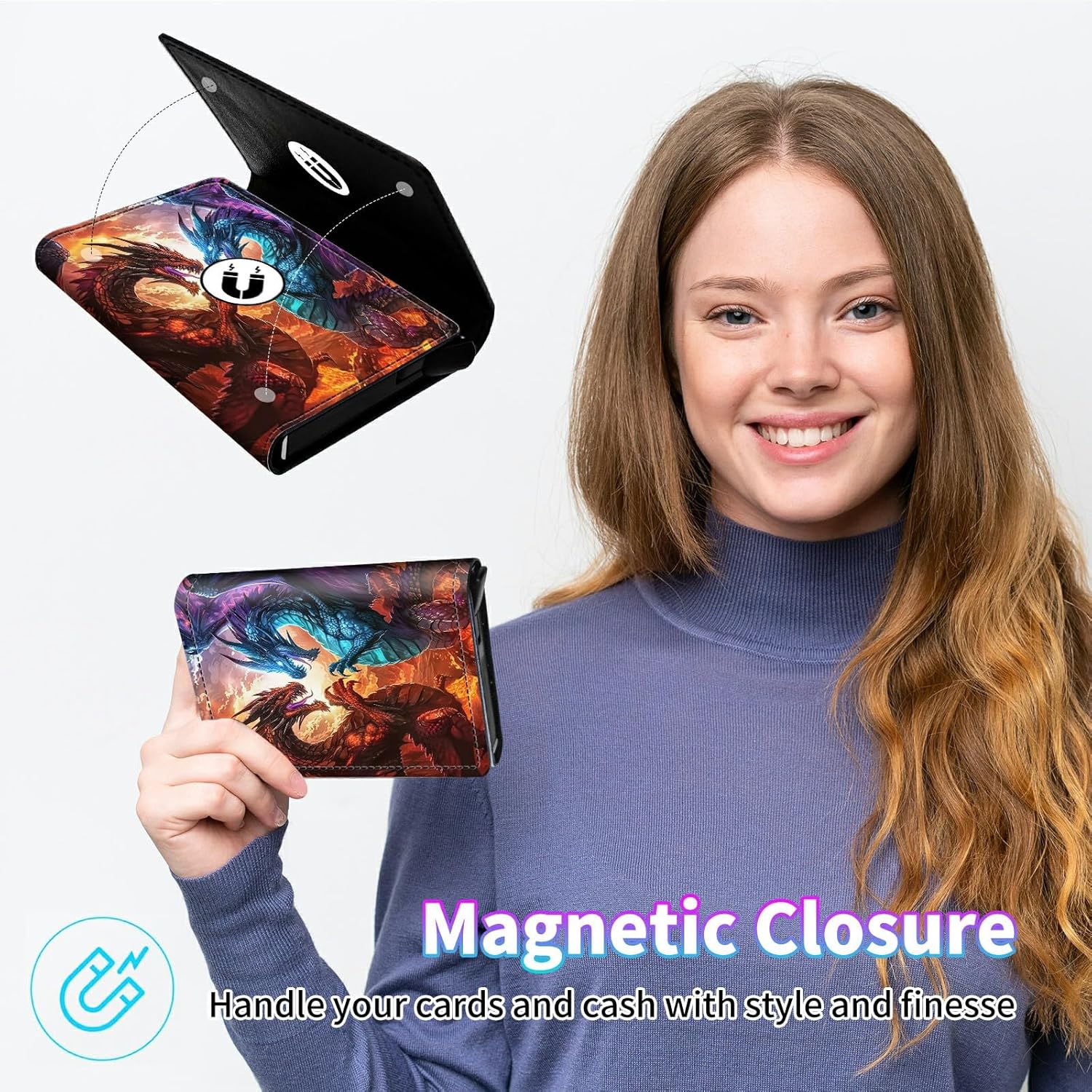 RFID Blocking Card Holder Wallet Billeteras de Hombres, Pop Up Minimalist Wallet for Men Women, Large Capacity Smart Wallet fit Money, ID Card, Driver's License, Dragon Purple - Image 7