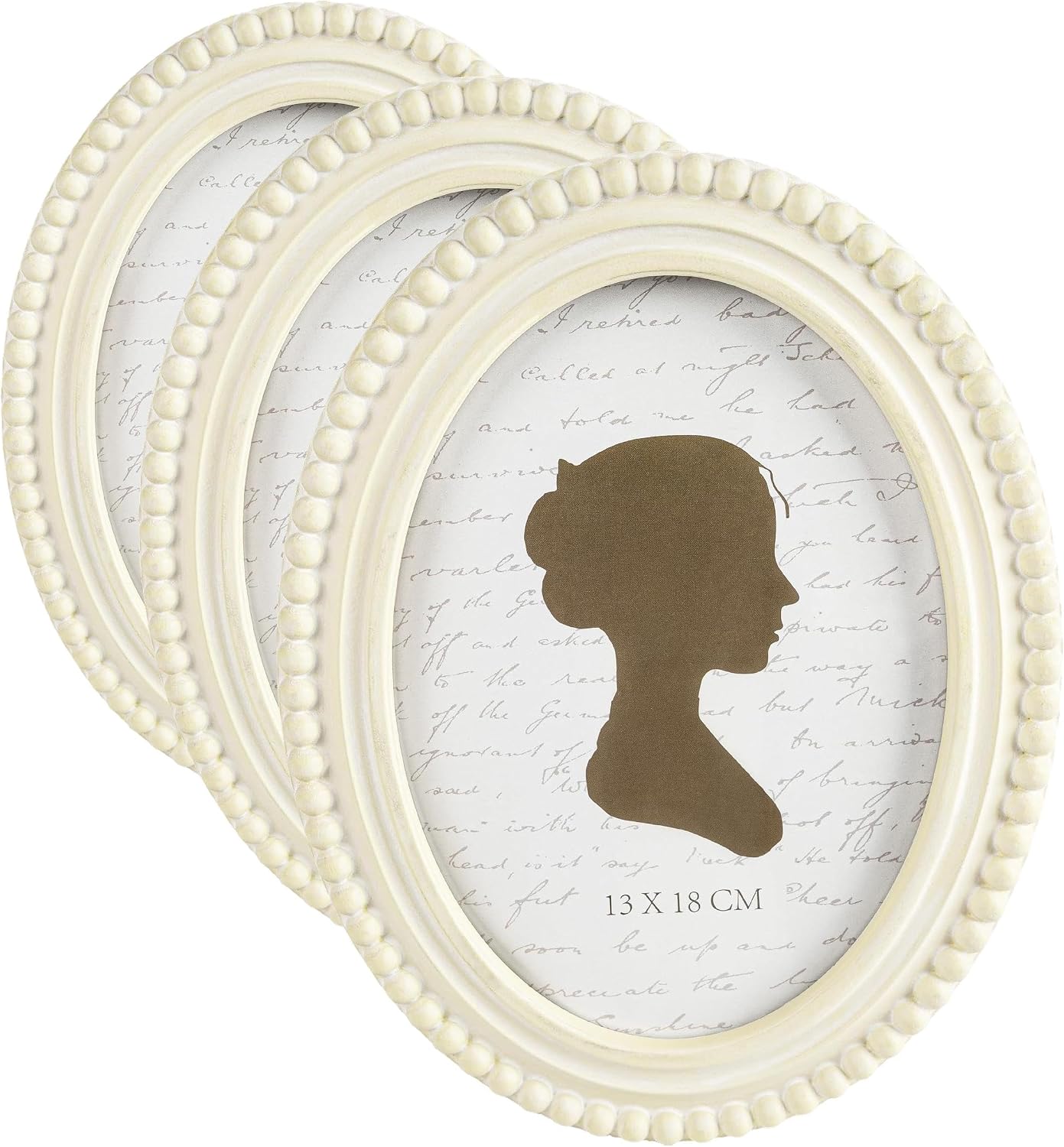 Sunlit Boho Vintage Picture Frame 5x7 Inch with Beaded Border, Oval Luxury Antique Photo Frames with Glass Front, Photo Display, Tabletop Wall Hanging, Gift Idea, Distressed White (Pack of 3)