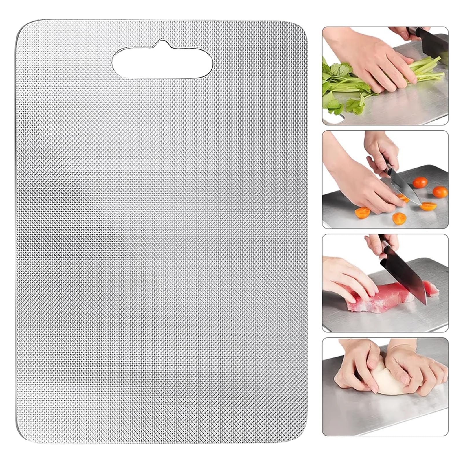 Edelstahl Schneidebrett 34x24cm, Beidseitiges Antibakterielles Hackbrett BPA-frei Spülmaschinenfest Multifunktional für Fleisch/Gemüse/Fisch