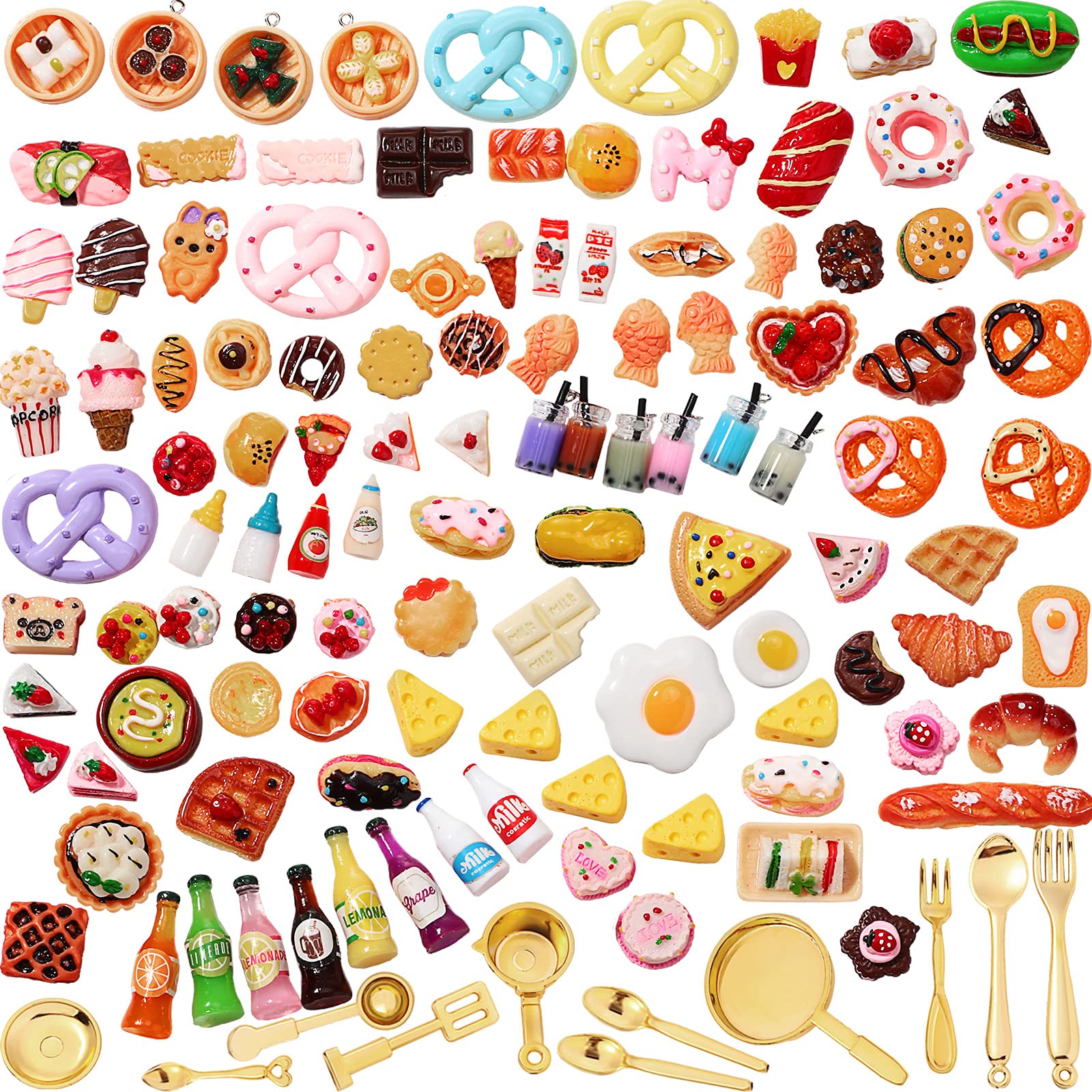 Skylety 122 Pieces 1:12 Miniature Food Drinks Bottles Dollhouse Accessories Mixed Tableware Kitchen Miniature Food and Drinks for Pretend Play Dollhouse Grocery, Mini Garden, Mini Kitchen Accessories