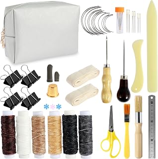 ZJMCAJY Book Binding Kit, 49 Pcs Hand Bookmaking Set with Bone Folders, Waxed Thread, Curved Needles, Awl, Brushes, Binding Ribbon, Scissors, Ruler for DIY Bookbinding, Ideal for Beginners