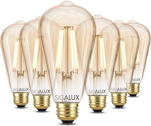 Sigalux Bombillas Edison E26, bombillas LED regulables de 60 W, bombillas vintage de filamento LED, bombilla ámbar con 90 CRI, ST19, bombilla retro