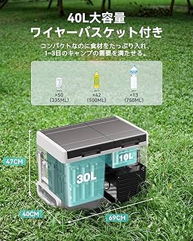 Amazon.co.jp: ELECAENTA ポータブル冷蔵庫 40L バッテリー内蔵