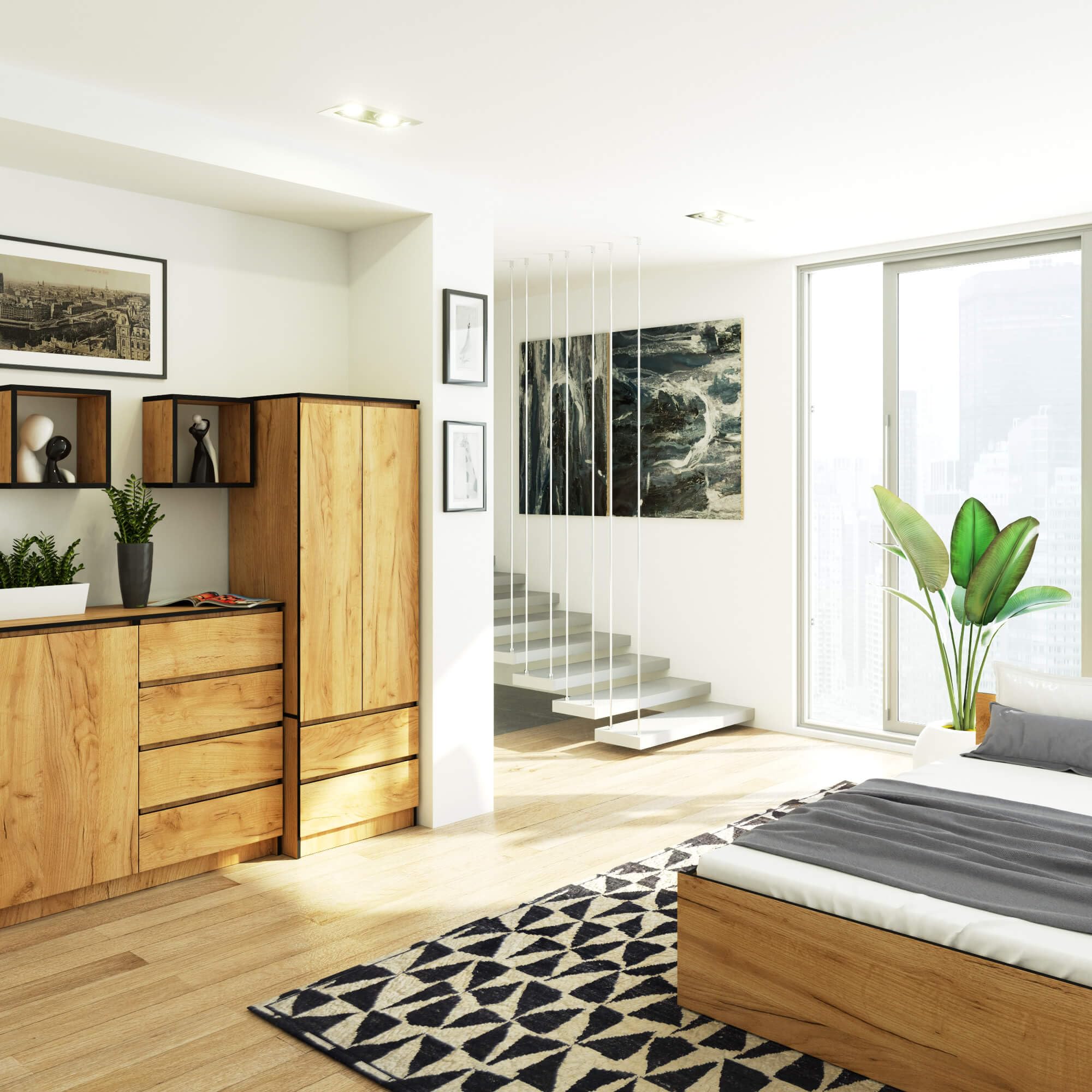 AKORD Armario S60 Roble Craft 60 cm 2 Puertas 2 cajones Frente en Color Roble Craft 1 Estante 60x51x180 cm