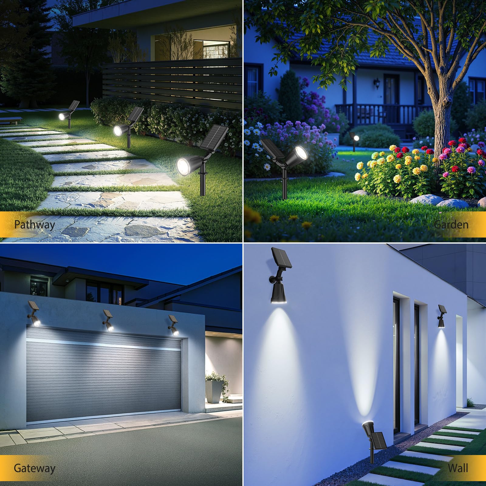 GEARLITE Lampada solare per esterni, giardino, luce bianca calda, faretto solare a LED per esterni, con batteria da 1500 mAh, 1200 lumen, con impermeabilità IP65, per decorazione da giardino, fiori