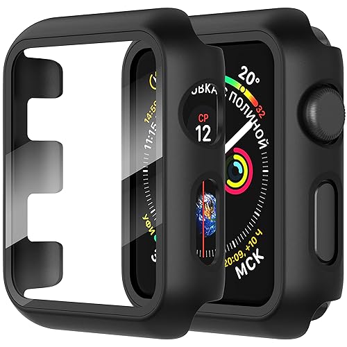 Diruite 2-Pack for Apple Watch Series 3/2/1 38mm Case, Ultra-Thin All-Around Tempered Glass Screen Protector Protection Cover for iWatch 38mm - Black - 38 mm - Black