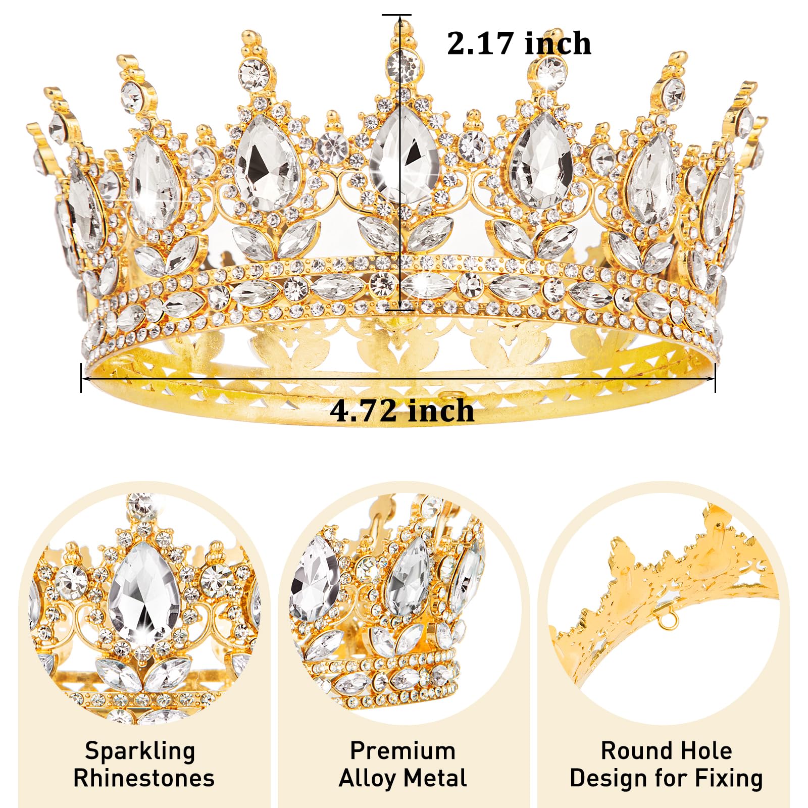 Gold Crown for Women, Crystal Queen Tiaras Headband Wedding Bridal Hair Accessories, Birthday Party Prom Cake Topper