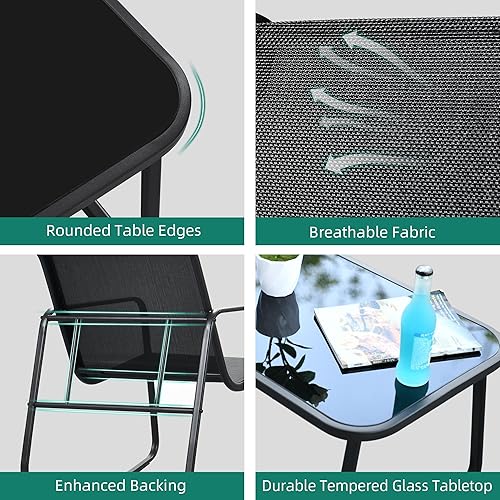 Miniatura 5 de YITAHOME Juego de muebles de patio de 4 piezas, mecedoras pequeñas para patio trasero, sofá biplaza y mesa de cristal, juego de conversación al aire