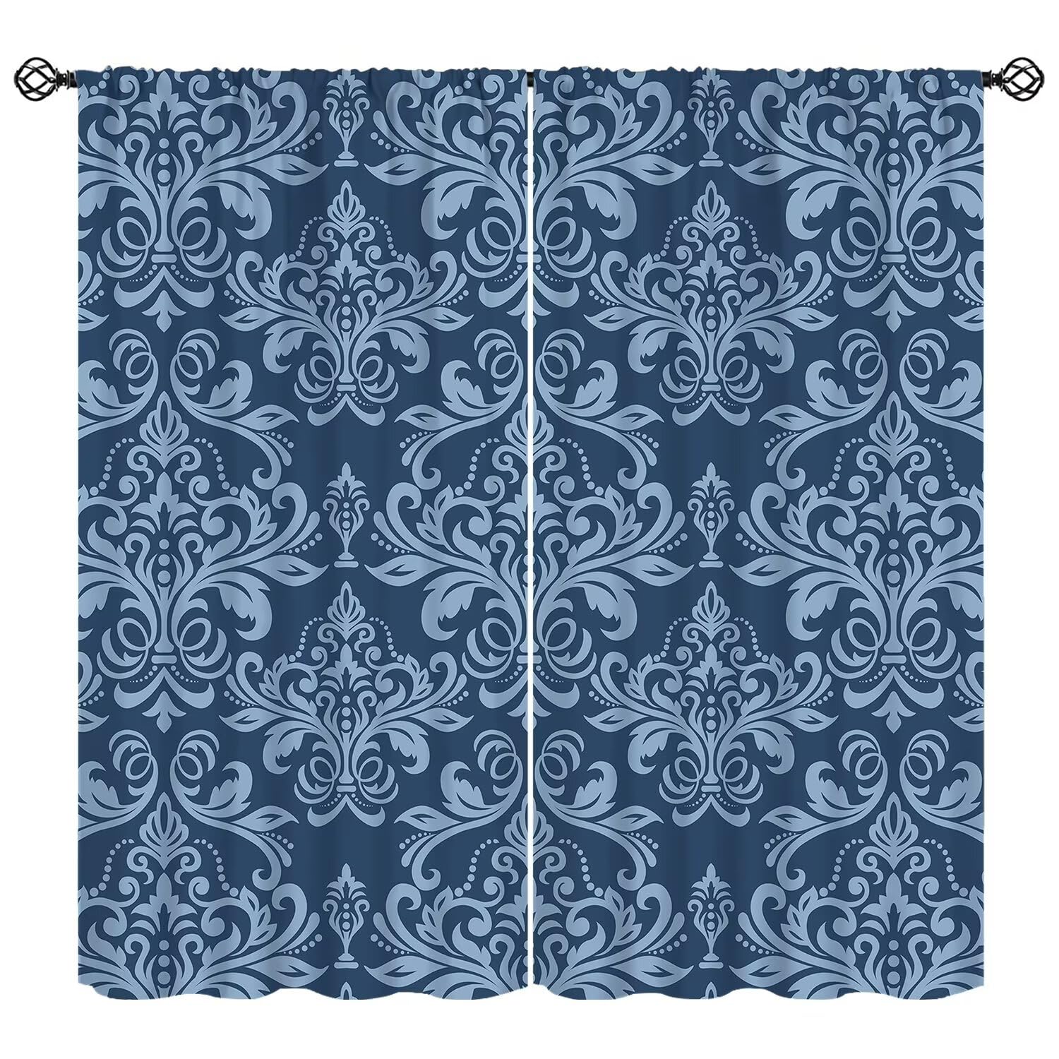 moderw Blue Vintage Damask Floral Curtains Oriental Antique Window Treatments for Bedroom Luxury Gothic Bohemia Flowers Blackout Window Drapes for Farmhouse Living Room W84xL84in