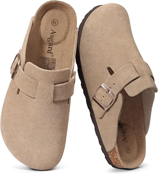 Asgard Women's Suede Clogs Leather Mules Arch Support Potato Shoes with Comfort Cork Footbed