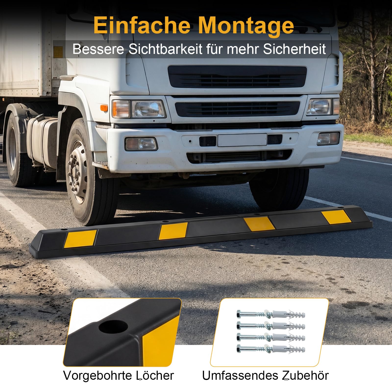 COSTWAY Radstopper aus Gummi, Einparkhhilfe 184 cm, Parkplatzbegrenzung bis 3000 kg Belastbar, Parkbegrenzung mit gelben Reflektorstreifen, Parkplatzsperre für Garage, Parkplatz (1 er Set)