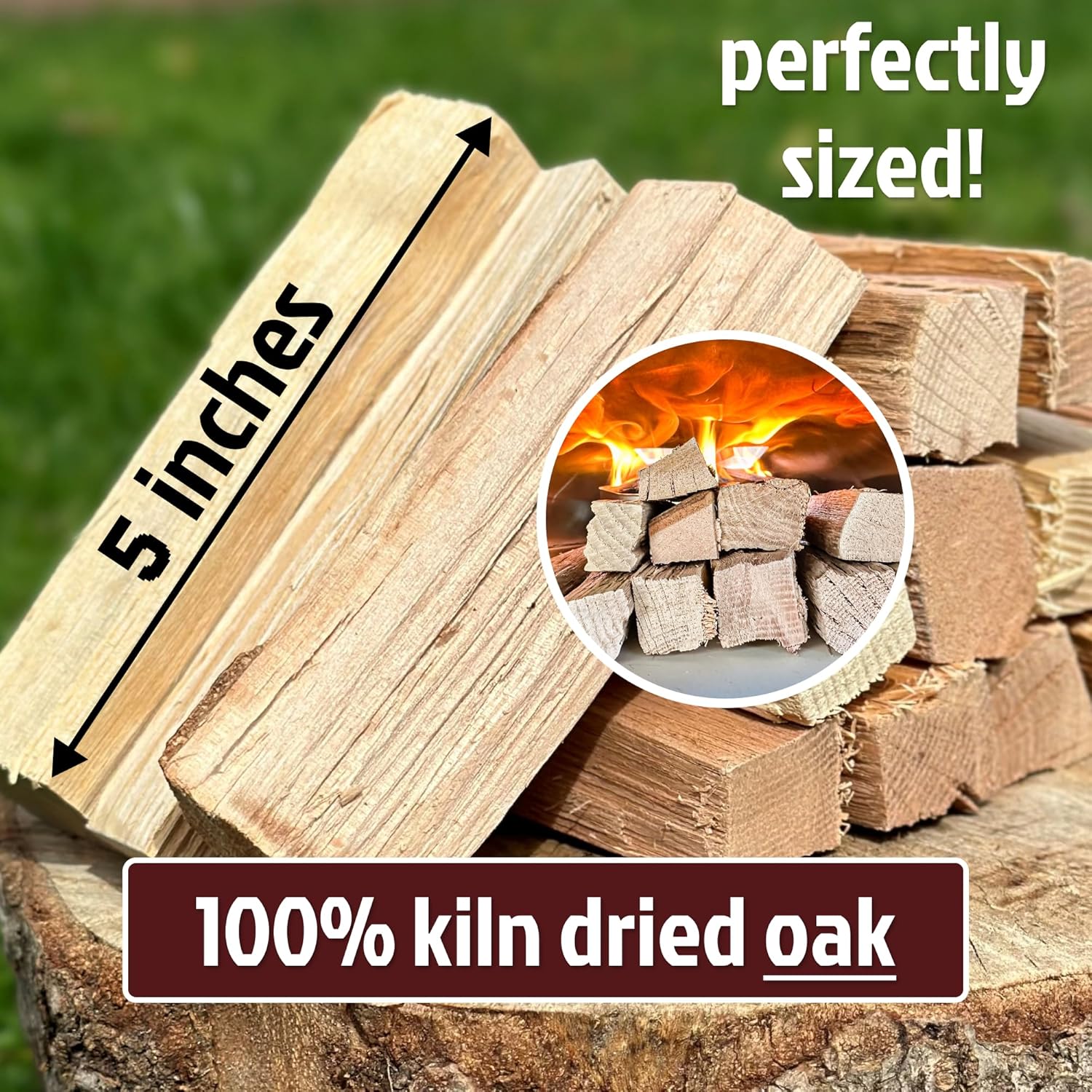 Toasted Oak 5 Inch Universal Cooking Firewood - 14lbs. ~1000cuin Premium Kiln Dried Cooking Wood for Grills, Smokers and Ooni, Solo, Bertello Pizza Ovens (Red and White Oak Hardwood)