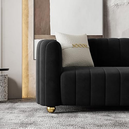 Miniatura 6 de Juego de sofá moderno de terciopelo de lujo de 3 piezas, sofá de 3 plazas y 2 sillones con patas doradas y 4 almohadas, sofá tapizado para sala de